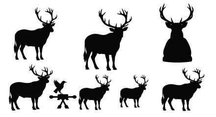 Fototapeta premium Deer Silhouette Collection: Majestic Stags and Forest Wildlife Icons