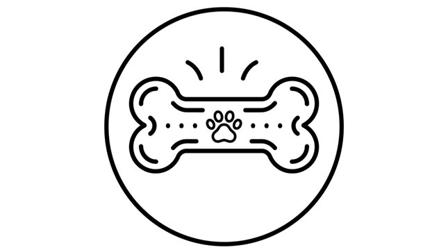 Dog Bone Icon with Paw Print in Circle