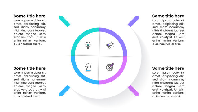 Infographic template. White circle with 4 icons
