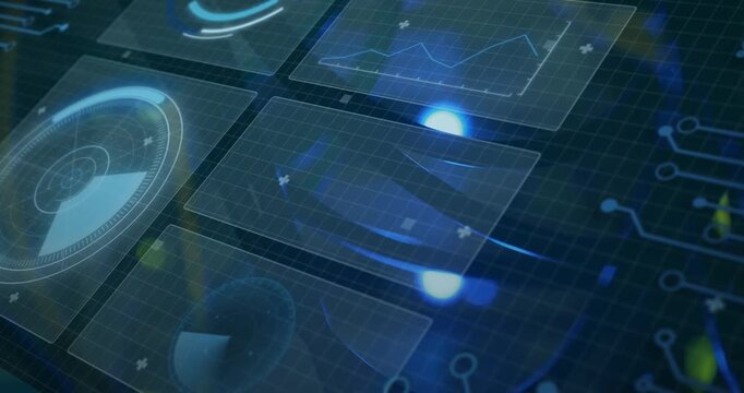 Animation of statistics and data processing on grey background