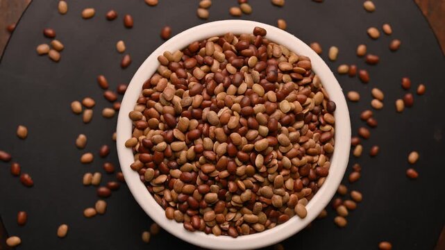 Rotating Top View of Horse Gram (Kulthi Dal) in Bowl &ndash; Healthy Pulse Footage