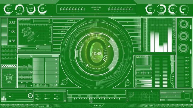 The technology interface has dials and graphs that move on an invisible screen