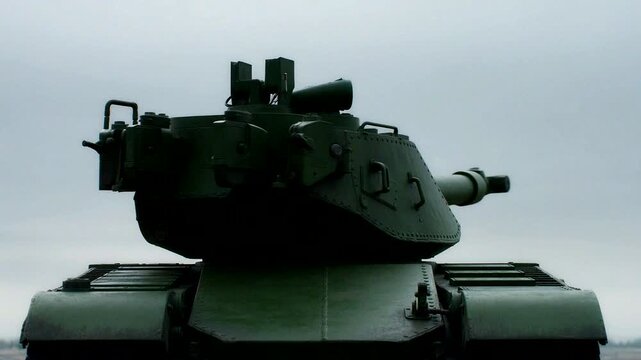 A military tank silhouette against a cloudy sky symbolizes strength and defense in warfare.