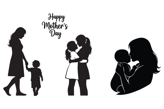 Happy mother's day silhouette illustrations of mothers and children