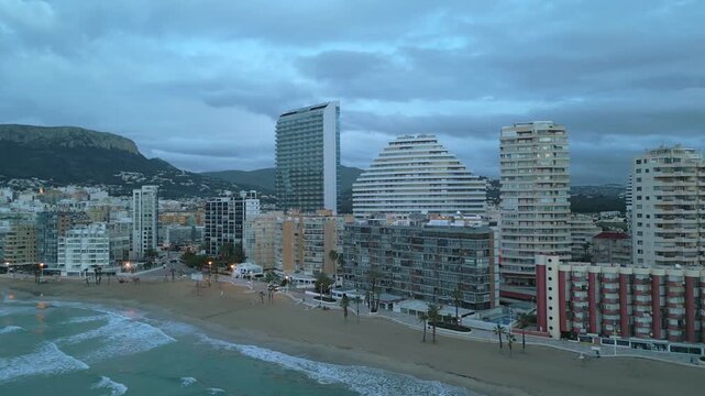 Calpe cityscape with modern architecture at dawn