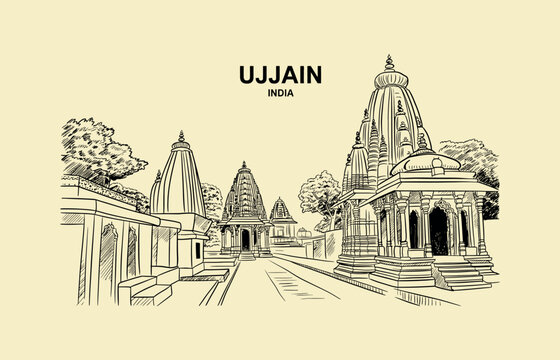 Ujjain India Temple Complex Sketch Architecture Hindu