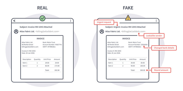 Real vs fake invoice fraud warning signs