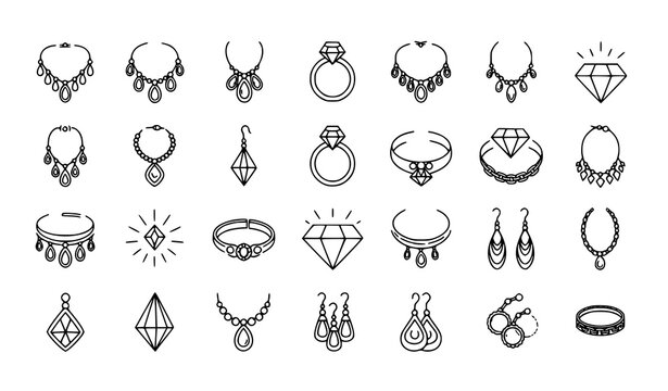 Minimal jewelry line icon collection vector with editable stroke design