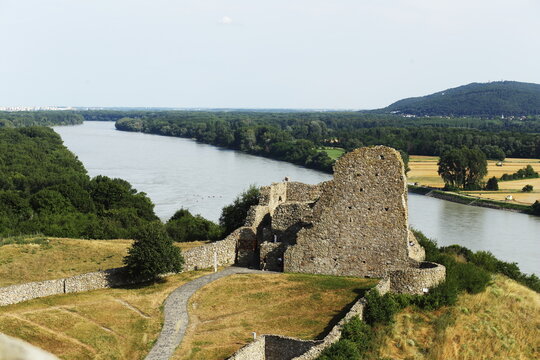 Panoramic View of Devin Castle Ruins Overlooking the Danube in Bratislava