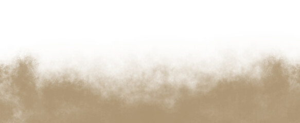 Realistic sand dust particles cloud isolated on transparent background. Brown sandstorm smoke explosion rising effect, fine soil powder overlay for compositing, covering and design elements, PNG