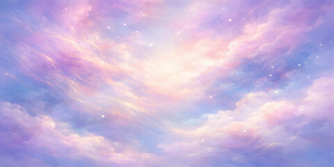 A beautiful summer day features white cumulus clouds drifting across a bright blue sky background where natural light fills the atmosphere for a dramatic and heavenly cloudscape © BIG PROBLEM