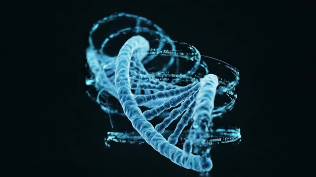 A translucent DNA double helix is isolated on a transparent background, its molecular structure symbolizing the genetic code at the heart of biological science.