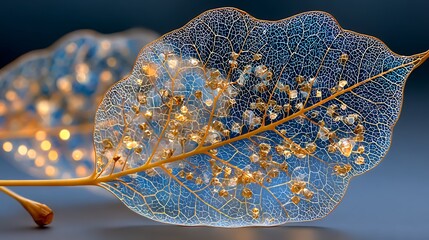 Fototapeta premium Backlit dry leaf skeleton showing detailed vein structure macro images