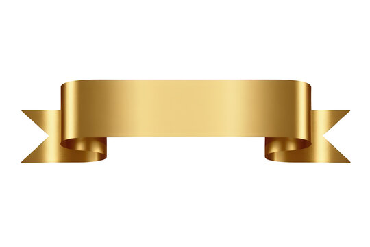 Golden ribbon banner with glossy satin texture on transparent background, symbolizing achievement, premium quality, elegance
