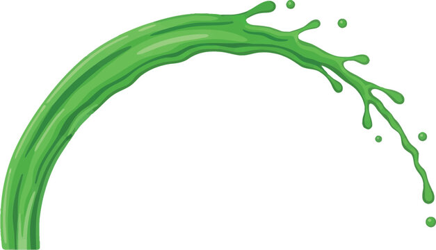 Vibrant green liquid splash arc vector illustration with drops for fresh drink and healthy concepts