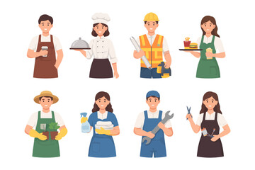 Fototapeta premium Diverse professions: young caucasian and hispanic adults in various occupations.