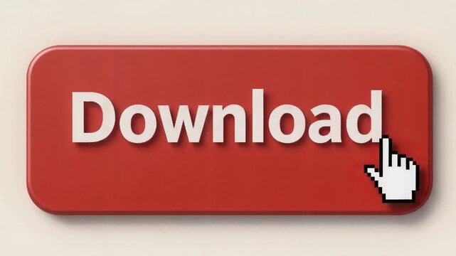 A Red Download Button with a Pixelated Cursor Hovering and Clicking, Ideal for Digital Interfaces or Website Animations