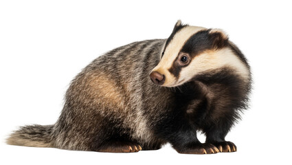 Captivating European badger, Meles meles, looking back, a detailed full body studio shot © Michal