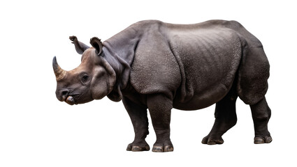 Obraz premium Powerful wild rhinoceros standing proudly, showcasing its majestic form, a large strong mammal