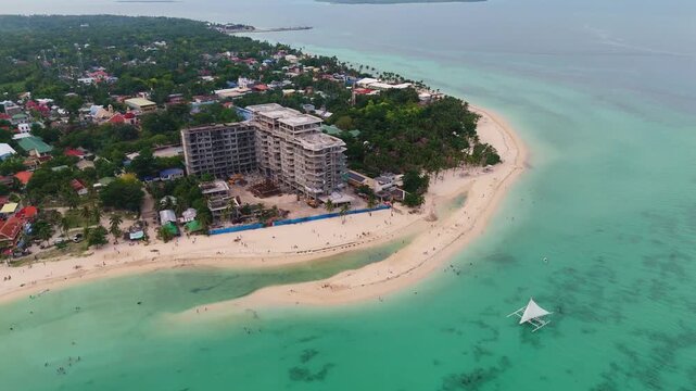 Aerial drone of the pristine white sand beach of Bantayan Island, Cebu, Philippines travel destination