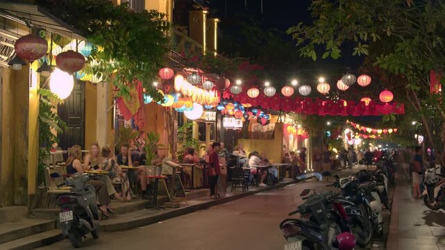 Hoi An town Vietnam night timelapse