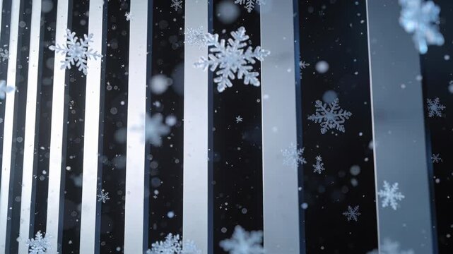 Vertical video: Starting central flake drifting, rotating, creating parallax over slats for design