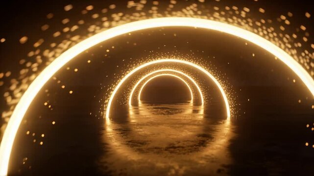 Tech demo showing arches pulsing sparks reflected on wet floor camera dollying making tunnel motion