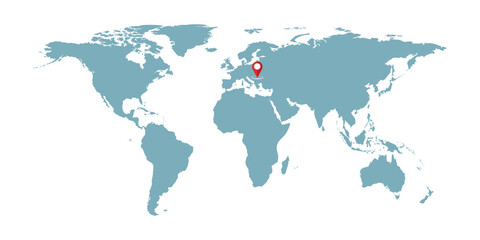 Naklejka premium World map illustration with pinpointed on Ukraine.Gray modern vector map.