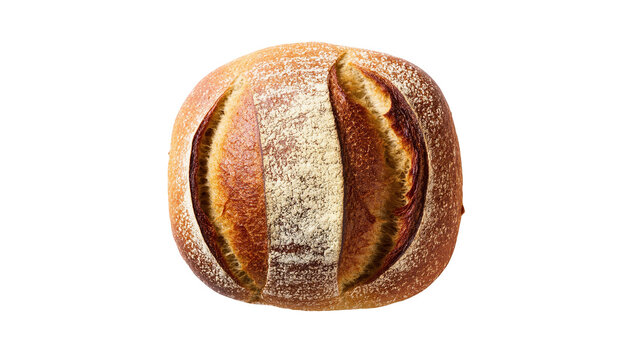 Rustic homemade round artisan sourdough bread loaf with a perfectly scored crust
