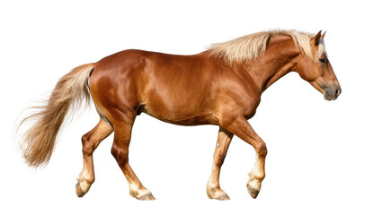 Obraz premium Beautiful golden palomino horse walking with elegant stride and flowing blonde tail