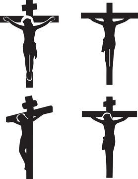 Jesus Christ Crucifixion Silhouette Collection: Four Unique Sacred Cross Icons for Christian Faith and Spiritual Design