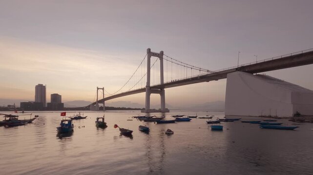 Danang bridge sunset Vietnam timelapse