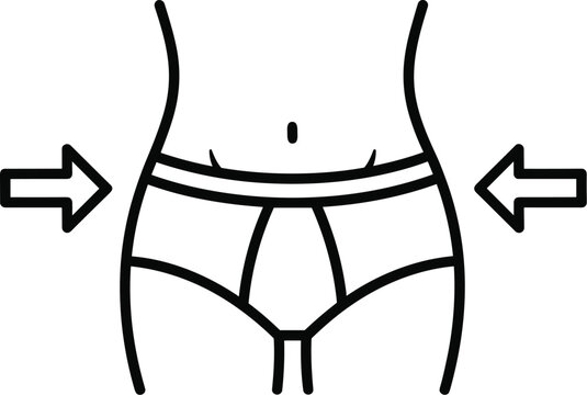 Waist slimming shapewear icon with arrows inward, body shaping design, fashion contouring symbol, compression garment effect illustration, flat vector illustration