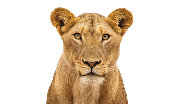 Portrait of a majestic adult lioness looking directly at the camera, powerful feline