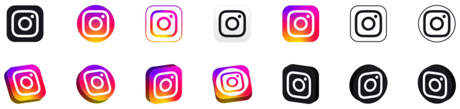 instagram icon logo, 3d social media icons button. social media logo, 3d social network follow us icon collection set