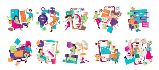 Fototapeta premium Diverse Business Activities Depicted in Vector Illustration