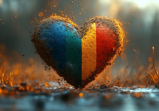 Heart shaped object with rainbow colors and dirt texture love