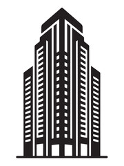 Obraz premium Modern skyscraper building icon, representing corporate business and urban architecture in a minimalist style.