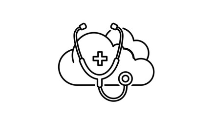 Obraz premium Cloud Healthcare Icon: Stethoscope and Medical Cross on Cloud