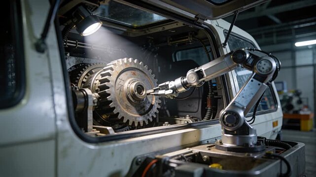 Extending robot arm via control command at machining cell, probing gear hub for machining with tool