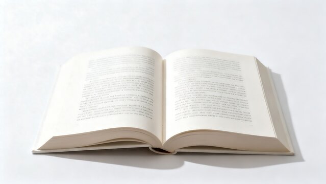 Open book with text on white background