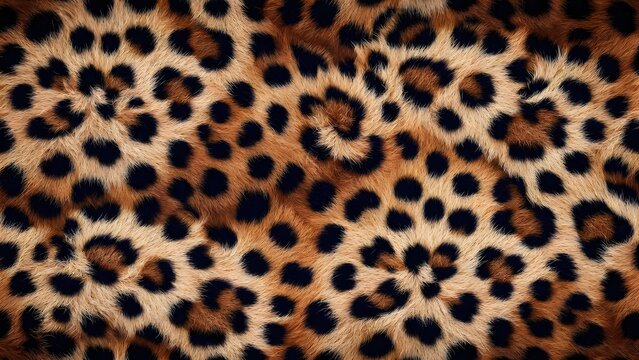 Leopard fur pattern with dense spots and natural golden hues. Exotic wildlife texture for fashion background. Realistic animal pelt detail showing soft hair and organic markings.