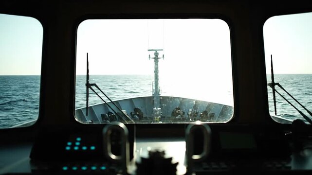 View from Ship Bridge of Ocean Horizon and Mast