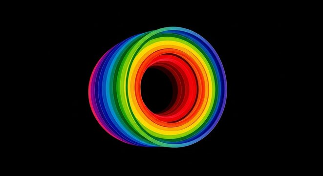 3D abstract rainbow torus shape with layered rings on black background
