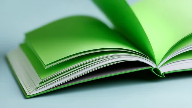 Dynamic pages flipping in green book capturing motion and elegance