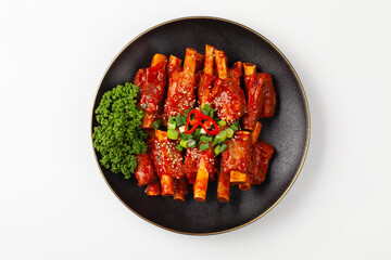 돼지고기의 갈비의 등 쪽에 붙어 있는 부분. 또는 등에 붙은 갈비. The part of pork ribs attached to the back. Or ribs attached to the back.   © jinho Park