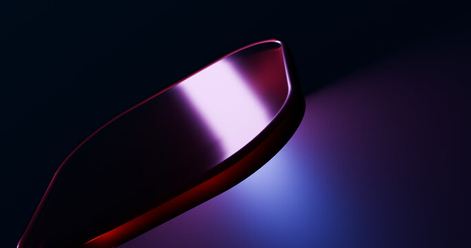 3d render red square glass on dark background