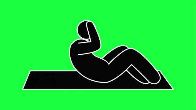 Man doing crunches on exercise mat with green background