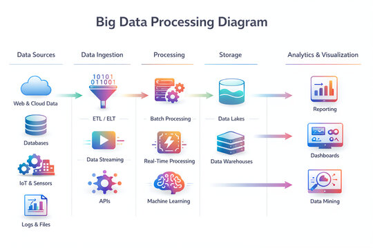 Big Data Processing Pipeline Diagram with Analytics and Visualization