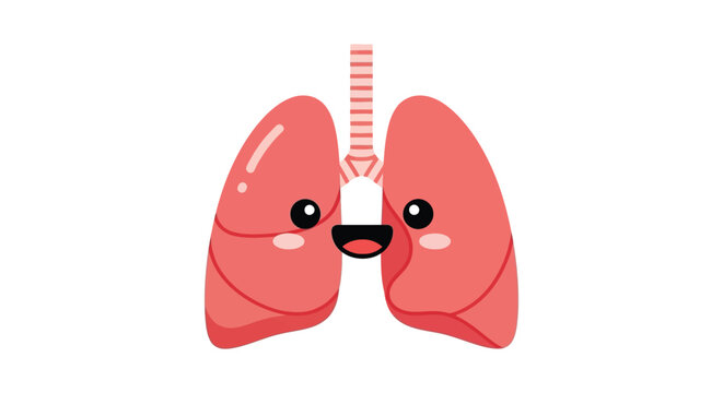 A cheerful cartoon depiction of human lungs with a smiling face and rosy cheeks a playful silhouette high quality professional detailed